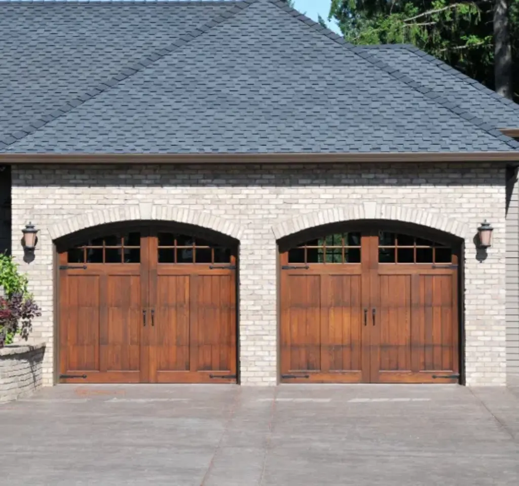 dual wood style arched garage doors