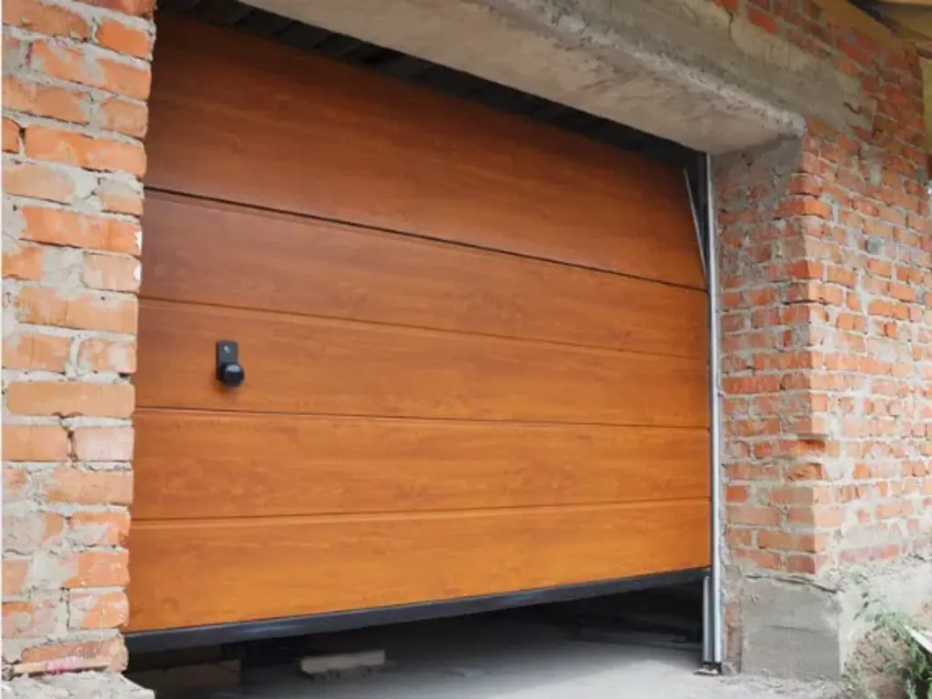wood garage door brick opening