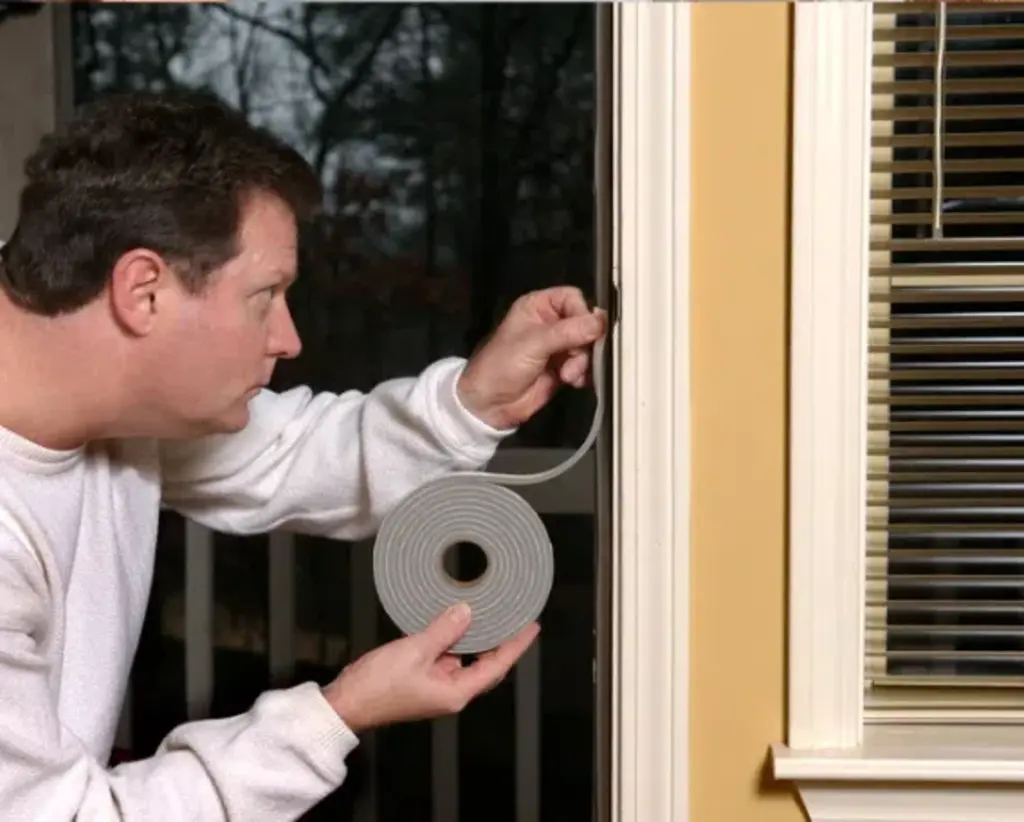 person doing weather strip