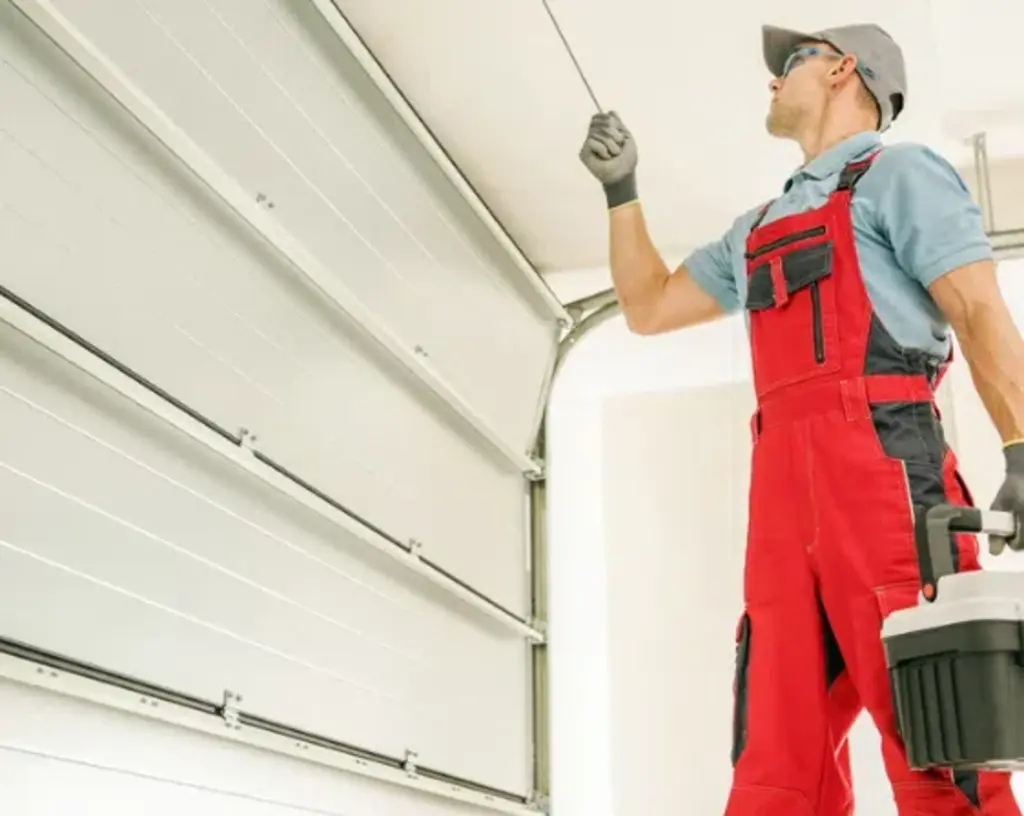 testing garage door cable with technician