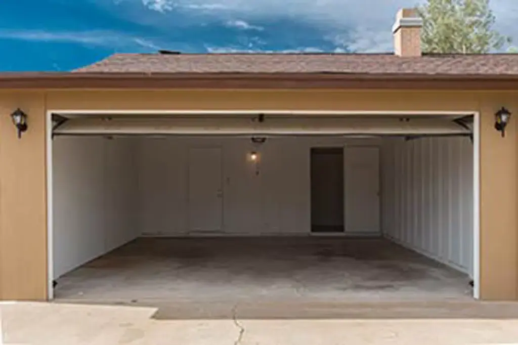 garage with the door open