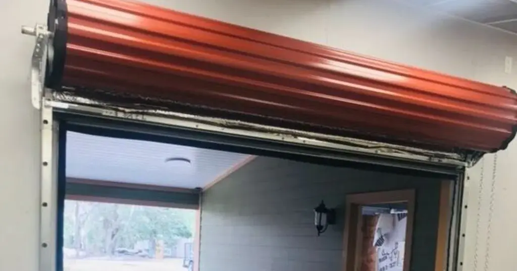 red rollup garage door