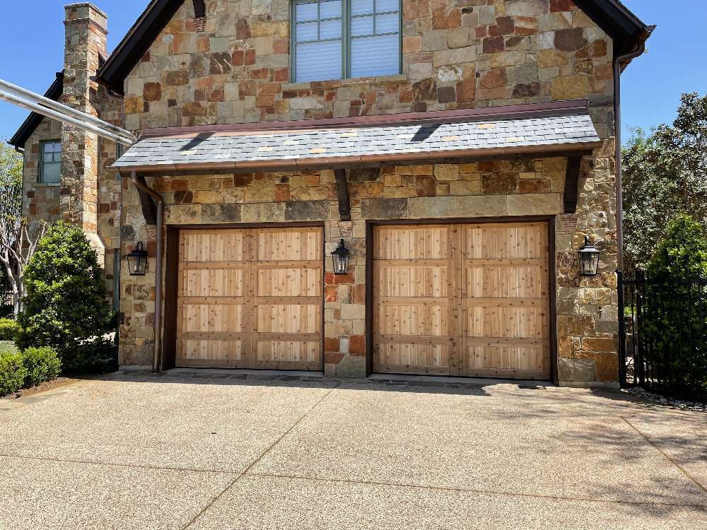 Wood paneled residential garage door