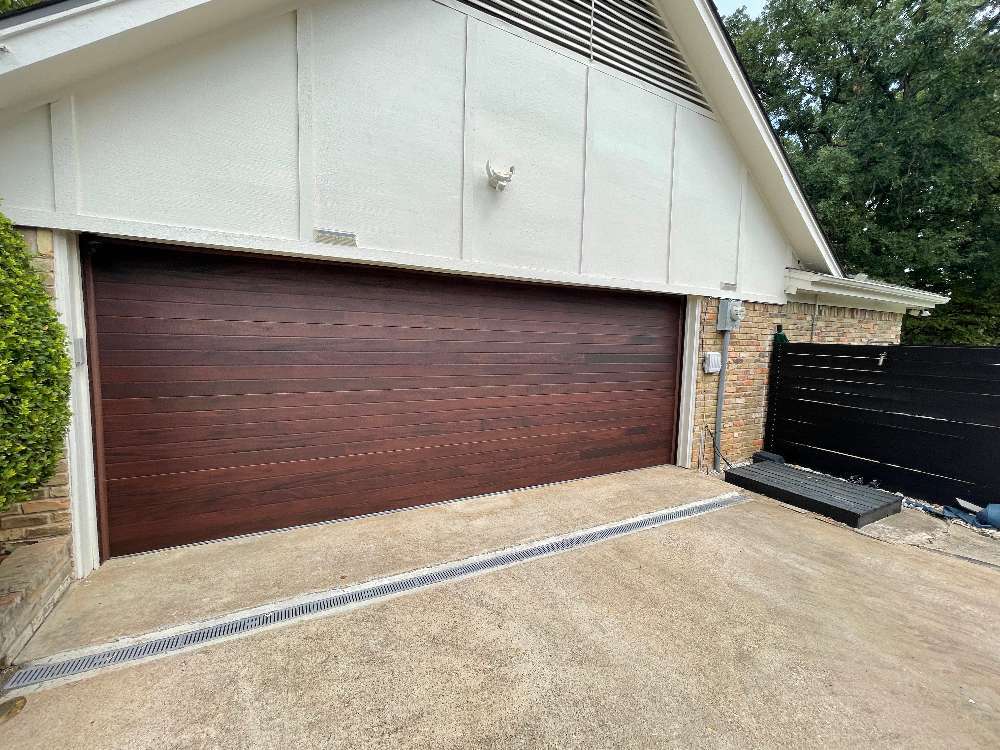 Brown, wooden 2-car garage door