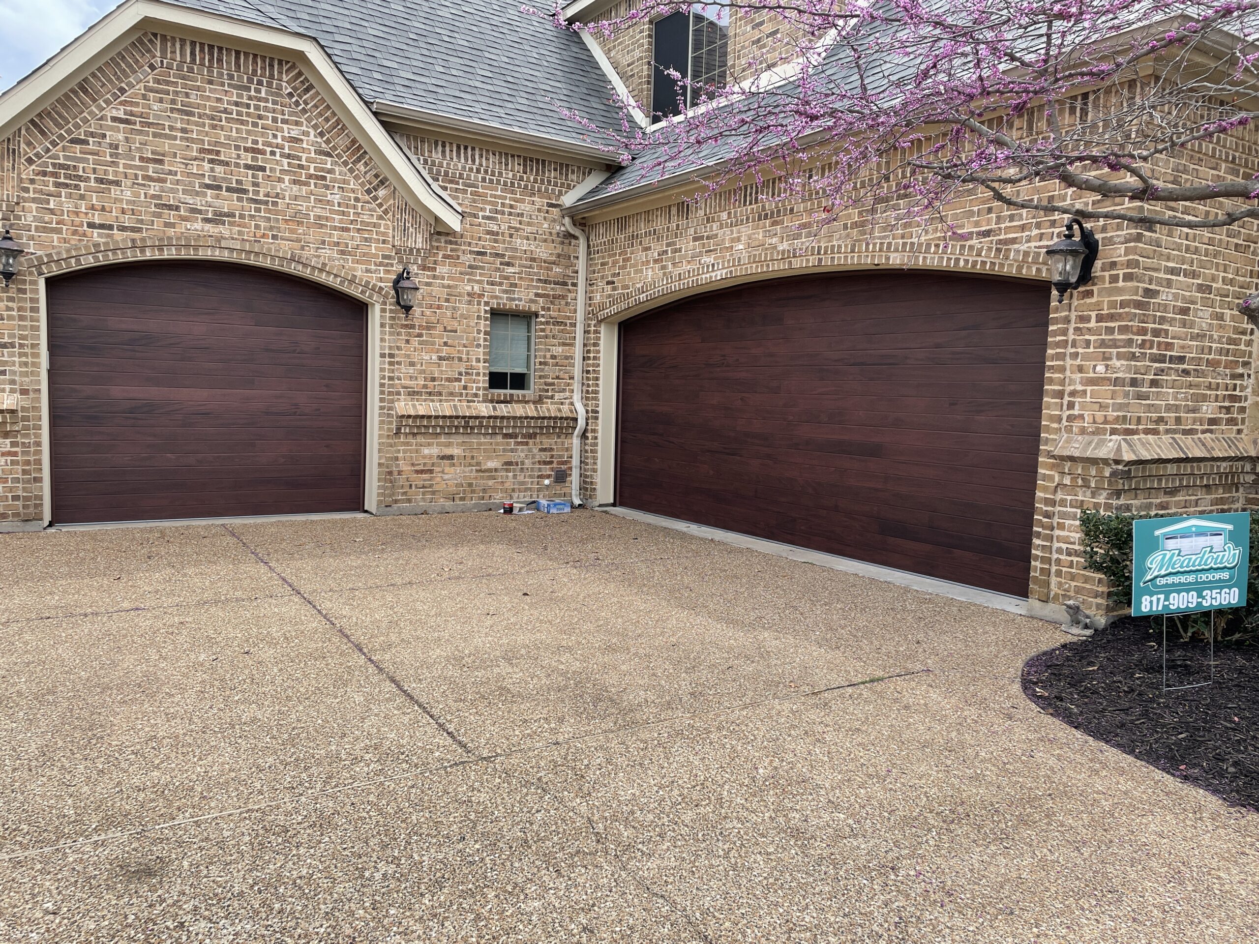 Modern mahogany plank residential garage door