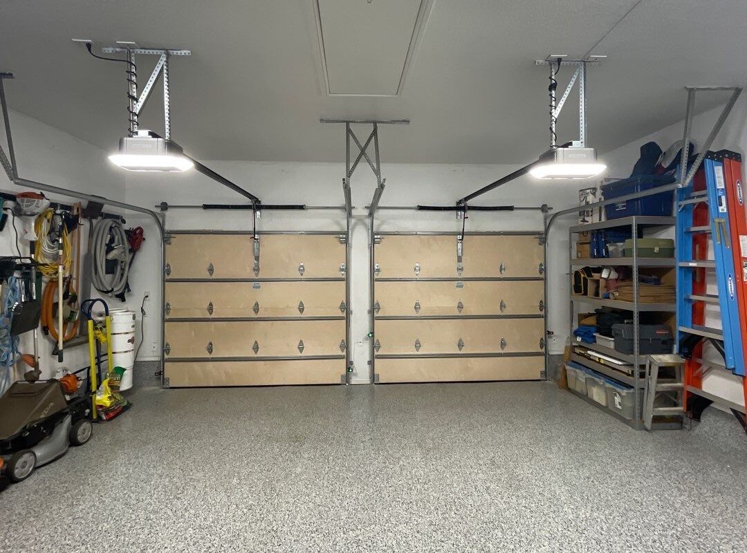 Interior of two single garage doors