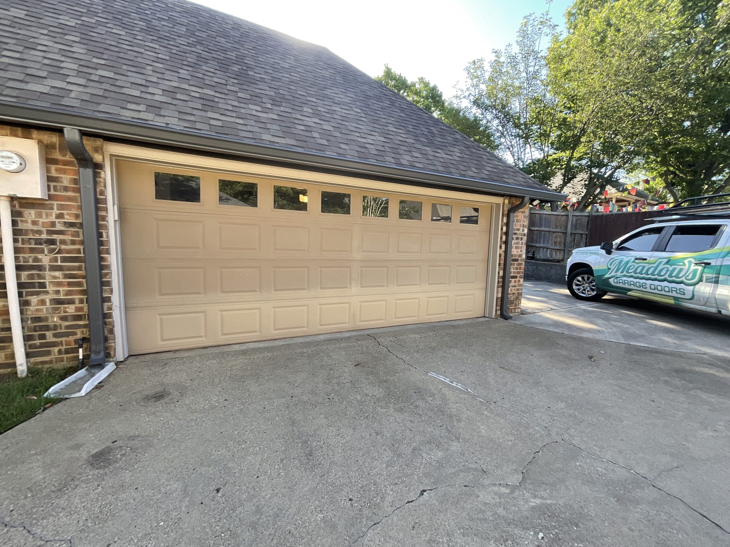 Steel two car garage with windows.