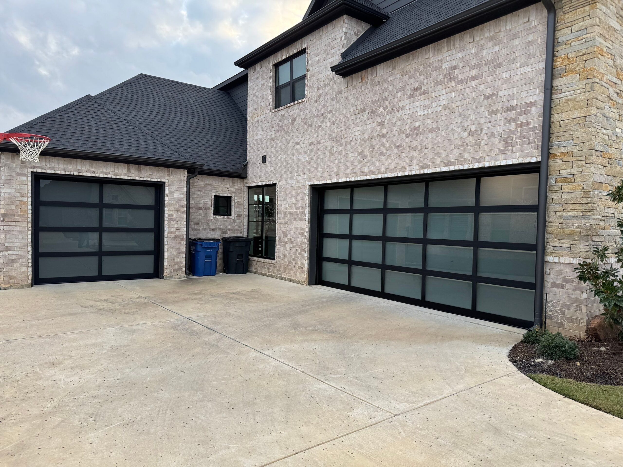 Glass paneled custom garage doors